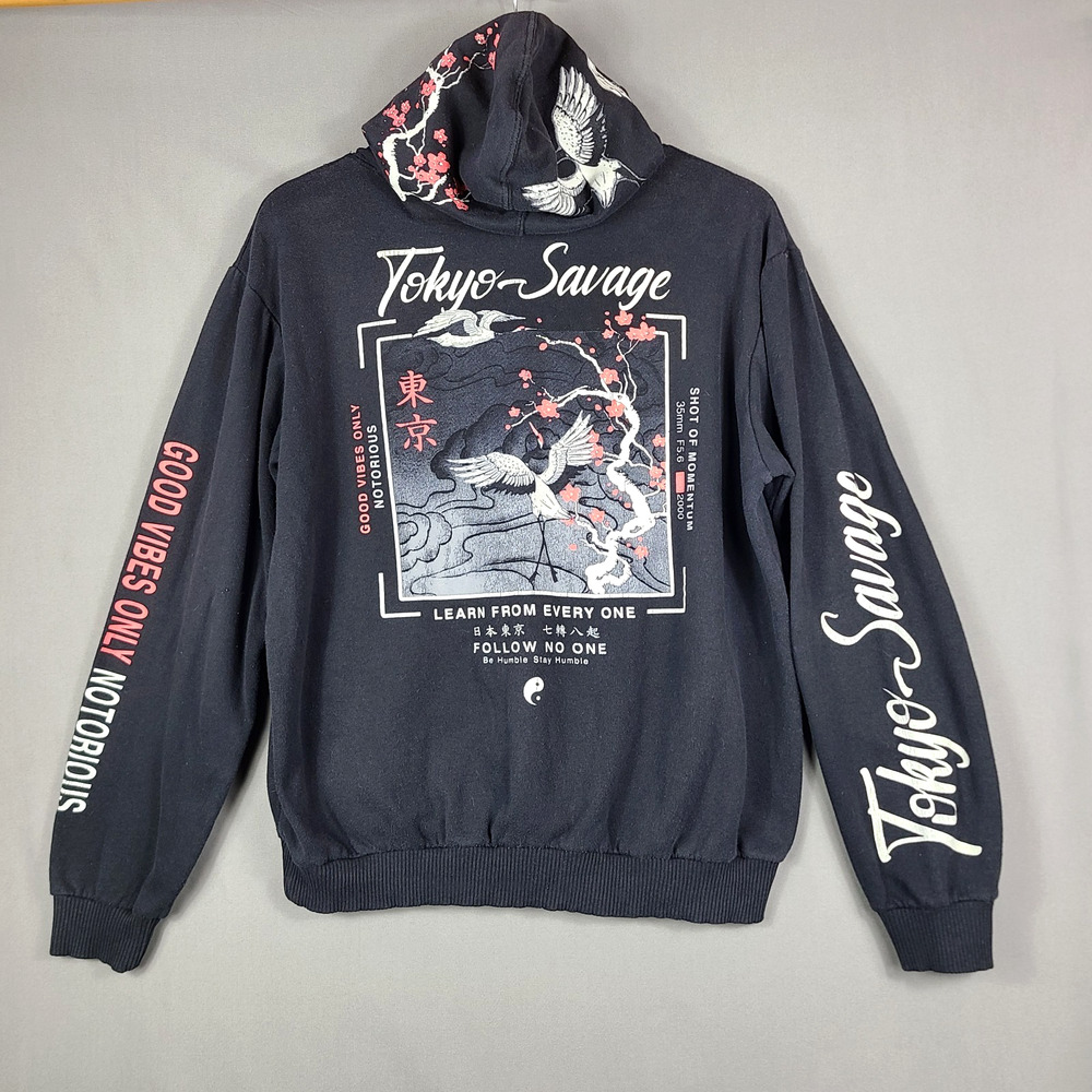Fresh Laundry Tokyo Savage Graphic Hoodie Floral Japanese Streetwear Y2K Size M